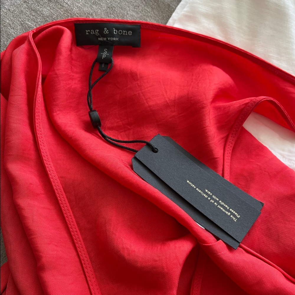 Rag & Bone Red Zoe V-Neck Flowy Dress with Black Straps - Picture 7 of 9